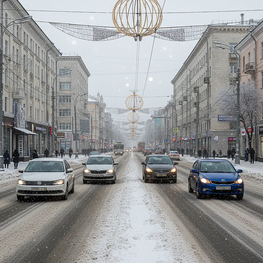 Jetta, Rapid, Solaris и Rio на проспекте Ленина в Кемерово